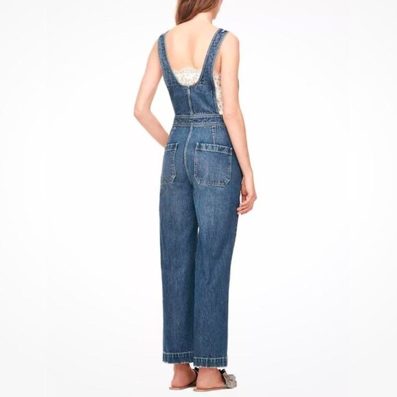 Rebecca Taylor La Vie Blue Denim Wide Leg‎ Overalls Jumpsuit Size Small - Picture 8 of 8